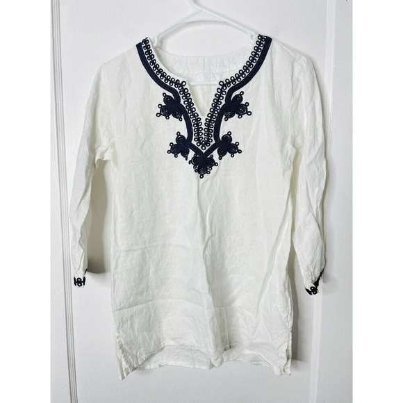 Symple NYC Linen Tunic Blouse Medium Boho 3/4 Sleeve Embroidered Henley Woven - Picture 1 of 8